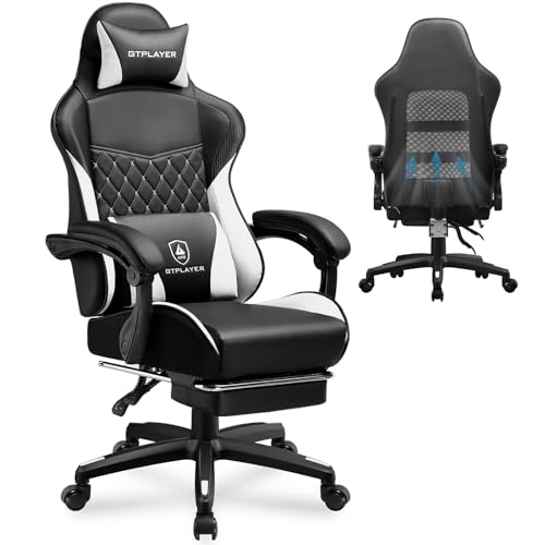 Image of GTPLAYER Gaming Chair, High Back Leather Computer Gaming Chair with Footrest, Ergonomic Height Adjustable Office Chair with Removable Cover and Lumbar Support for Gaming and Work (WT)