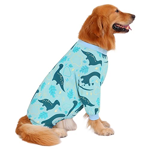 HDE Dog Pajamas One Piece Jammies Jumpsuit Pet Clothes Outfit Stretchy Lightweight Comfy Shirt Pjs for M-3XL Dogs Dinosaurs - XL