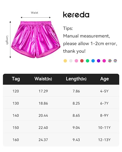 KEREDA Shorts de dança metálicos para meninas atléticas brilhantes para meninas, Preto, 8-9 Anos