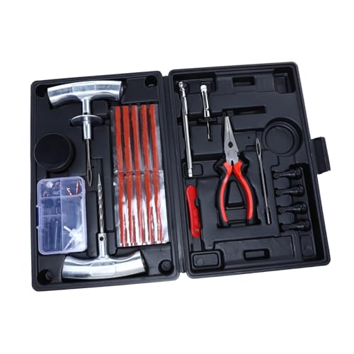 Unomor 67pcs Tire Repair Kit Tire Plug Kit Tire Repair Glue Puncture Repair Kit Tire Repair Tools Tire Repair Tool Kit Auto Tire Repair Accessories Auto Tire Repair Tool Black Zinc Alloy