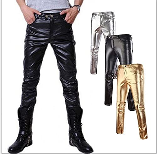 Men's Casual Night Club Metallic Moto Trousers Pu Leather Trousers Skinny Straight Leg Slim Fit Faux Skin Pants3