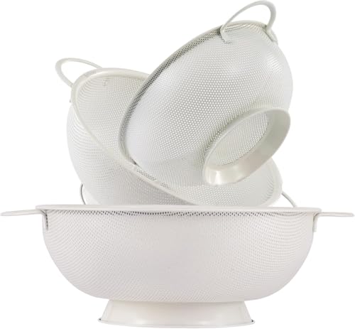 beifeier Set di 3 Scolapasta da Cucina in Acciaio Inox, Cestello per Pasta, Frutta, Verdura, Riso, Senza BPA, Lavabile in Lavastoviglie (Crema)