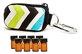 Stylish Essential Oil Key Chain with 8 5/8 Dram (2 ml) Vials and Blank Labels - Fits Easily in a Purse or Makeup Bag - Carry Your Favorite Essential Oils Everywhere You Go! (Blue/Green Chevron)