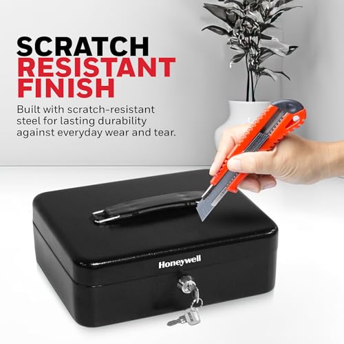Honeywell Safes & Door Locks - Standard Small Cash Box with Removable Money Tray - Storage Under Tray & 5 Coin Slots - Durable Metal Safe with Key Lock - Saving Money Lock Box - Black, 0.14 CU - 6112 thumbnail 4