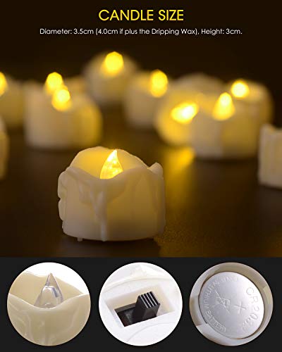 PChero LED Teelichter mit 6 Stunden Timer, 12er Set Elektrische Flammenlose LED Kerzen Flackernde Flamme mit Batterie und Timerfunktion für Halloween Zimmer Silvester Kürbis Deko Weihnachten – Beige – Bild 4