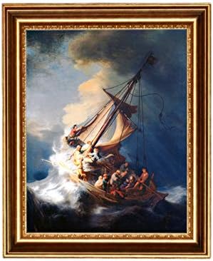 ELITEART-Christ in a Storm on the Sea of Galilee By the Dutch Golden Age painter Rembrandt van Rijn Oil Painting Reproduction Giclee Wall Art Canvas Prints-Framed