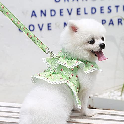 MeiAOBest Dog Harnesses with Leash Set,Soft Cotton Floral Lace Pet Vest Harnesses for Cats Puppy Samll Dogs Teddy Bichon (Green, S) - Image 5