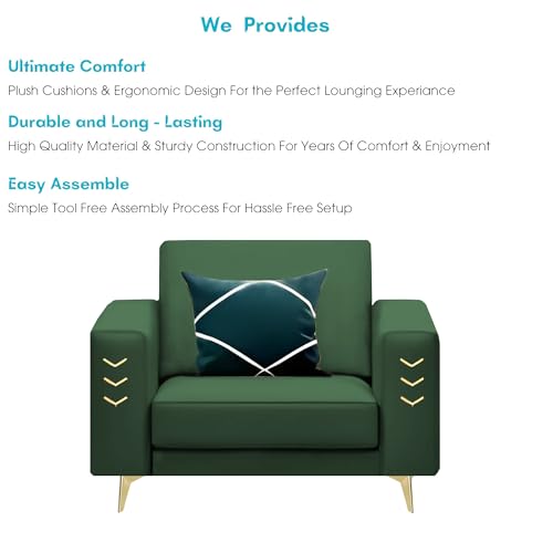 Image of Casaliving Falco 1 Seater Sofa Set for Living Room (Green Fabric) Premium Fabric Sofa