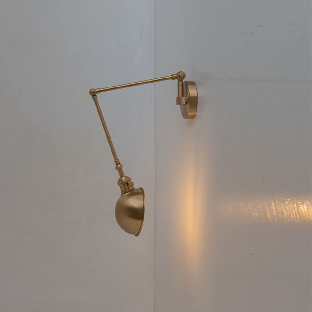 Rustikale Wandleuchte mit Stecker, Messing Wandlampe mit schalter Verstellbarer Schwenkarm Nachttisch Wandbeleuchtung Leselampe mit 2,0 m Kabel für Schlafzimmer Bettseite Wohnzimmer Esszimmer Gold