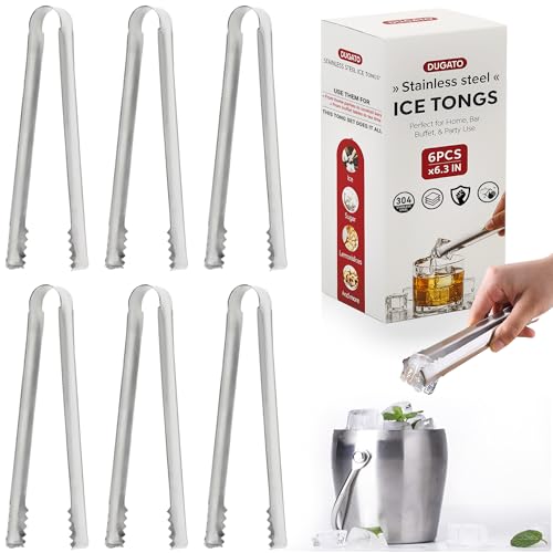 Cocktail Ice Tongs, 6-Pack Stainless Steel Bar Tongs, 6.3 In