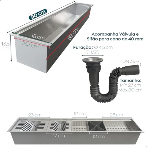 Dona D cor, Calha Escorredor tipo umida 90 Cm Canal Organizador Gourmet De Louças Embutido Aço Inox 304 Calha Organizadora De Embutir 5 Modulos Cuba Cozinha