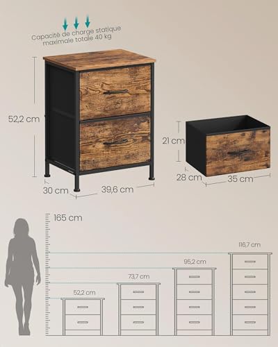 Table de chevet 2 tiroirs acier/bois BELLAH SONGMICS