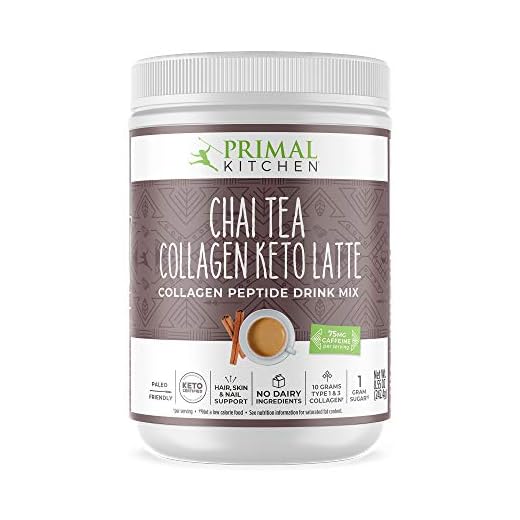 Primal Kitchen Collagen Keto Latte Powder, Chai Tea, Collagen Peptide Drink Mix, 8.55 Ounces