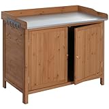 PROREGAL Gartenschrank mit Arbeitsplatte HxBxT 86x104x52cm Outdoor Tanne Holz Braun Pflanztisch