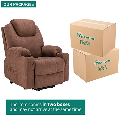 Yitahome Power Lift Recliner Chair For Elderly, Electric Lift Chair With Heat And Massage, Fabric Recliner Sofa With 2 Cup Holders, Side Pockets & Remote Control For Living Room (Light Brown) #TOP7