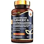 Nutravita Turmeric & Ashwagandha KSM-66 ® - 180 High Strength Capsules with Ginger & Black Pepper - Organic Tumeric & Ashwagandha Supplement - Vegan & Gluten Free - UK Made