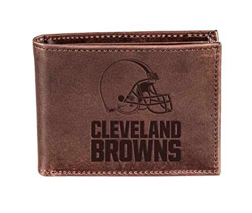 Team Sports America NFL Cleveland Brown Wallet | Bi-Fold | Officially Licensed Stamped Logo | Made of Leather | Money and Card Organizer | Gift Box Included