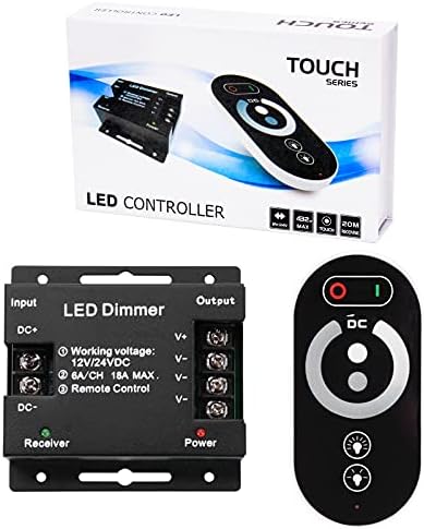 Sorfia Dimmer Switch, DC 12V-24V 18A PWM LED Light Strip Dimmer with Dimmable Slide Remote Control, Adjust Brightness Dimmer Light Switch