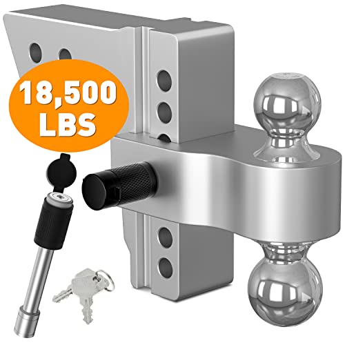 Adjustable Trailer Hitch, Fits 2.5 Inch Receiver, 6 Inch Drop Hitch, 18,500 Lbs Gtw, Aluminum Forged Shank, 2 Inch & 2-5/16 Inch Balls, Towing Hitch For Heavy Duty Truck With Double Lock Pins #TOP8