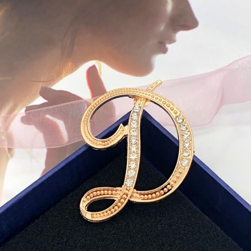 Image of Rhinestone Initial Brooch Pin for Women, Alphabet Gold Letter Brooch A-Z with Crystal, Metal Pin for Hat Bag Dress Suit Accessory for Men