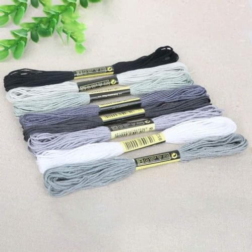 Image of 8Pcs 7.5m Cotton Stitch Embroidery Thread Floss DIY Friendship Bracelets Floss Craft Sewing Skeins Grey Fashion Embroidery Floss for Arts, Crafts and Sewing
