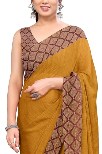 Image of MIRCHI FASHION Women Saree Ethnic Motif Print Chiffon | Breathable Lightweight Plain Weave Sari for Office and Daily Use (Available in 20 Designs)
