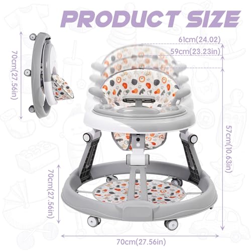 Baby Walker Foldable Walker with Height Adjustable Multi-Function Anti-Rollover Toddler Walkers for Any Terrain Walkers in Round Shape Push Along BabyWalkers Suitable for Girls Boys 6-18 Months - Image 3
