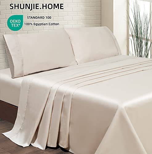 Bed Sheets Set 4 Pieces, Cooling 600 Tc 100% Egyptian Cotton,Fitted Sheet+Flat Sheet +Pillowcases, Breathable, Soft & Silky Sateen Weave Fits Mattress From 10 Up To 16" Deep Pocket (Ivory, Full) #TOP1