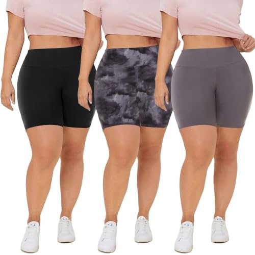 QGGQDD 3 Pack Plus Size Biker Shorts for Women – 8' High Waisted Black Shorts for Yoga Workout (2X...