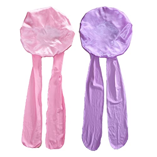 2Pcs Pack Baby Bonnet Kids Bonnet Infant Satin Silk Hair Bonnets For Girls Boys Toddler Newborn Infants With Tie Band Bow 6-12 Months #TOP3