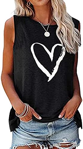 MAGICMK Women Summer Casual Sleeveless Tank Tops Crew Neck Graphic Basic Black Shirts (L, Black+White)