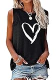 MAGICMK Women Summer Casual Sleeveless Tank Tops Crew Neck Graphic Basic Black Shirts (L, Black+White)