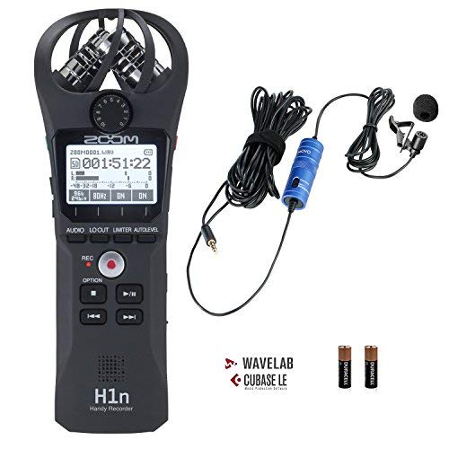 Zoom H1n Handy Portable Digital Recorder Bundle with Movo Lavalier Clip-on Omnidirectional Condenser Microphone