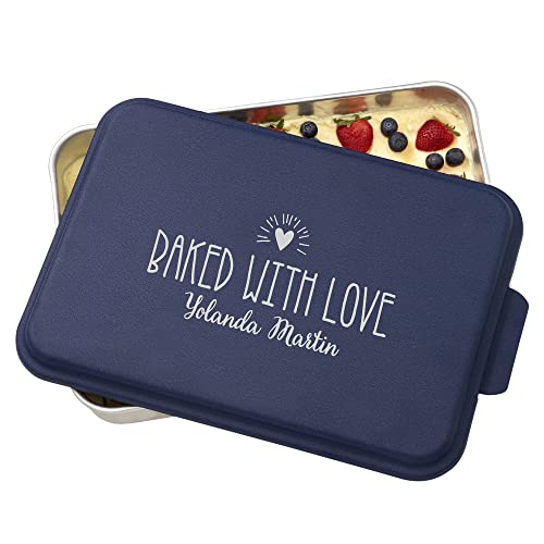 Personalization Universe Aluminum Made With Love Personalized Cake Pan with Lid, Perfect for Cake, Brownies, Casseroles, Cookies, Oven Safe, Made in USA - 9x13 Navy Lid Personalization Universe Aluminum Made With Love Personalized Cake Pan with Lid, Perfect for Cake, Brownies, Casseroles, Cookies, Oven Safe, Made in USA - 9x13 Navy Lid