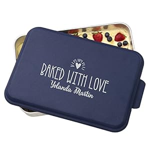 Personalization Universe Aluminum Made With Love Personalized Cake Pan with Lid, Perfect for Cake, Brownies, Casseroles, Cookies, Oven Safe, Made in USA – 9×13 Navy Lid