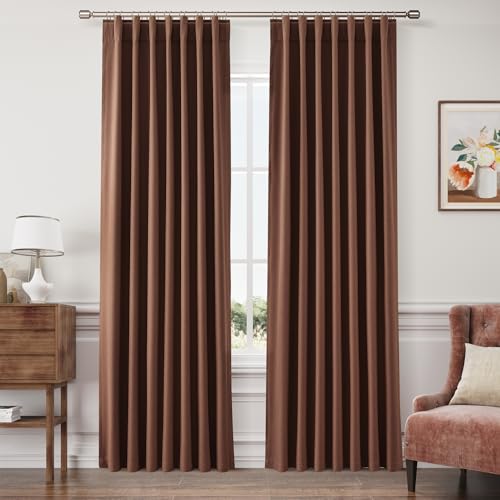 Joywell 100% Blackout Linen Curtains 84 Inches for Bedroom Rustic Brown