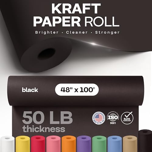 Black Paper Roll 48" x 1200" (100 feet) - USA-Made Kraft Paper 50lb Thickness for Packing, Wrapping, Moving, Shipping & Crafts/Arts - 100% Recyclable Natural Craft Material Roll by IDL Packaging by IDL Packaging - Image 3