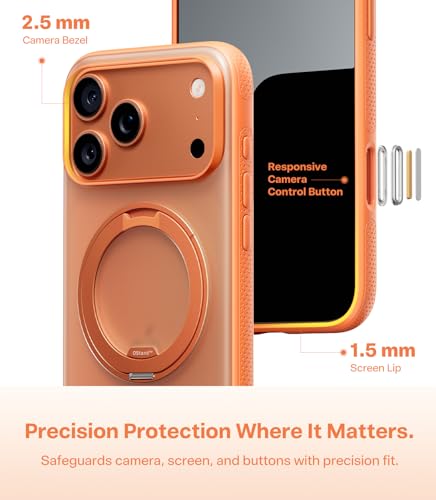 Image of TORRAS for iPhone 17 Pro Case 360 Magnetic Durable Stand O3 Fitness Series, [Fit for MagSafe] [360 Rotating Kickstand] 4X Mil-Grade Shockproof, Camera Control Button, Slim, Translucent Cosmic Orange