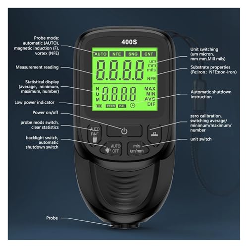 Medidor de Espesor de Recubrimiento 0.1micron 0-2000m miniatura 4