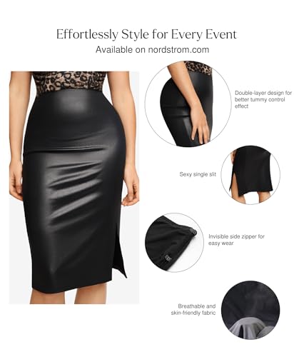 Popilush Shapewear Faux Leather Skirts with Built in Shapewear Tummy Control High Waist Midi Skirt with Shaper for Women4