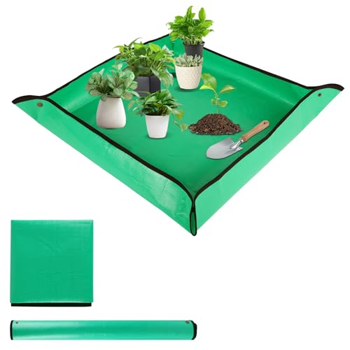 LCHUANG Repotting Mat for Indoor Plant Transplanting - 39.5 x 39.5 Planting Mat Soil Mess Control, Portable Succulent Planting Potting Tray Waterproof Gardening Tools (Pale Green)