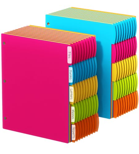 HABGP 3 Ring Binder Dividers with Tabs, 100PCS/20 Set Plastic Dividers for 3 Ring Binder, 5 Tab 3 Hole Punch Color Pages, File Dividers with Tabs,Tabbed Index