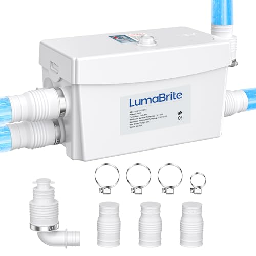 LumaBrite 300W Macerator Pump, Shower Waste Sewerage Pump Quiet 100L/min with 3 Inlets for Sink Basin Shower Bathtub