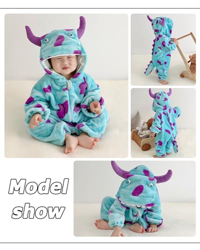 Amissz Baby Strampler mit Kapuze Unisex Baby Onesie Cartoon Tier Schlafanzüge Overall Dino Kostüm Halloweenkostüm Fasching Jumpsuit für Kinder