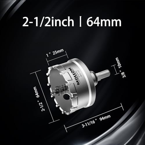 Mollom 2-1/2" (64mm) Heavy Duty Carbide Hole Saw with 2 Pilot Bits - 1