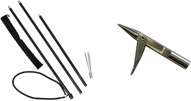 Scuba Choice Aluminum Travel Hand Spear with Carrying Bag Bundle - Includes 6.5 3 Piece Spear and 3in Spearfishing Speargun Silver Tip