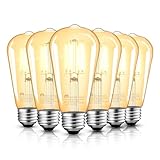 MASTERY MART E27 Vintage Light Bulbs, Non-Dimmable, 2500K Warm White, 6.5W 60W Equivalent, Retro Amber Glass ST64 Filament LED Bulb, Edison Screw Cap, 15000Hours, 650 Lumens, Pack of 6
