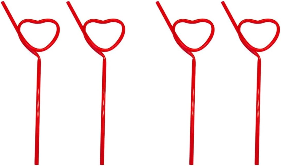 Abaodam 8 pcs Wedding Day Bachelorette Decorations Drinking Valentine Heart Valentines Supplies Party Novelty Plastic Straws: Unique Props Sipping for Straws, Shaped Loop Heart- Love