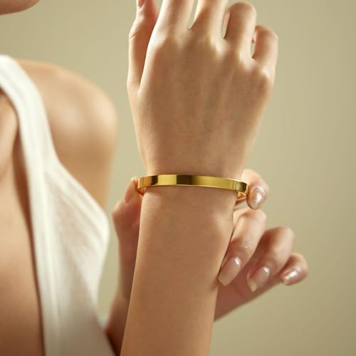 Gold Bracelets for Women, 18K Gold Plated Cubic Zirconia Bangle Bracelets Stainless Steel Eternity Crystal Oval Bracelet Cuff Bracelets for Women Jewelry2