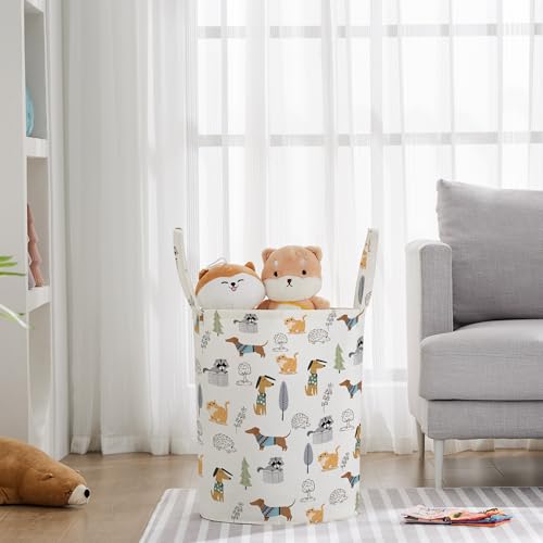 Image of Baby Laundry Basket Nursery Hamper with Long Handles, Cartoon Animal | Large Storage Basket, baby hamper, pink laundry basket, kids hamper, Toy Bins for Nursery, Girls, Boys, Kids Room Decor